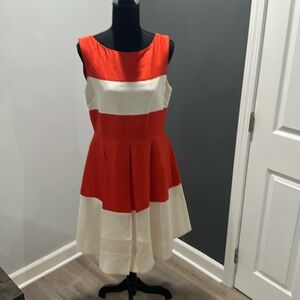 Kate Spade NY Orange & Off White Striped Fit n Flare Dress, Size 12